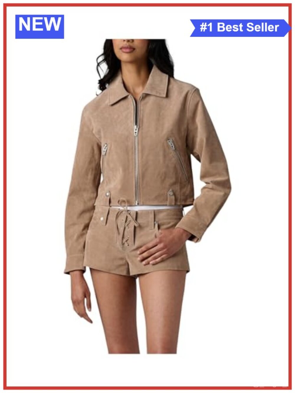 Real Suede Jacket Zipper Pocket Long Sleeve Casual
